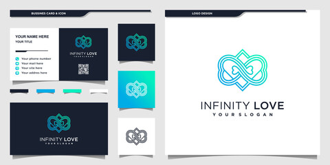 Heart logo design with unique line art style and businnes card design Premium Vector
