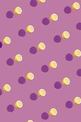 Fun pattern with lemons against purple background. Minimal creative summer concept.