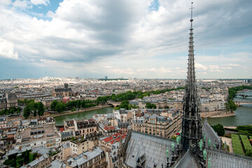 Cityscape view of Paris from the top of Notre Dame Cathedral