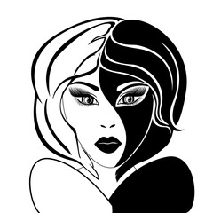 Mysterious women with short haircut dark lips and Yin Yang in her eyes