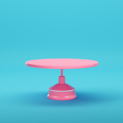 Pink empty product display stand on bright blue background in pastel colors