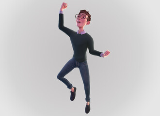 3d rendering illustration. Man in jump, success pose on isolated background.