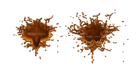Chocolate Splash with droplets 3d rendering. 3d illustration