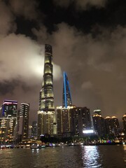 Naklejka premium city skyline at night, China, city harbour at night, Shanghai,