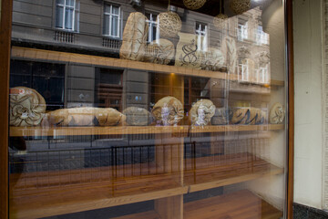 loaves of bread in a shop window