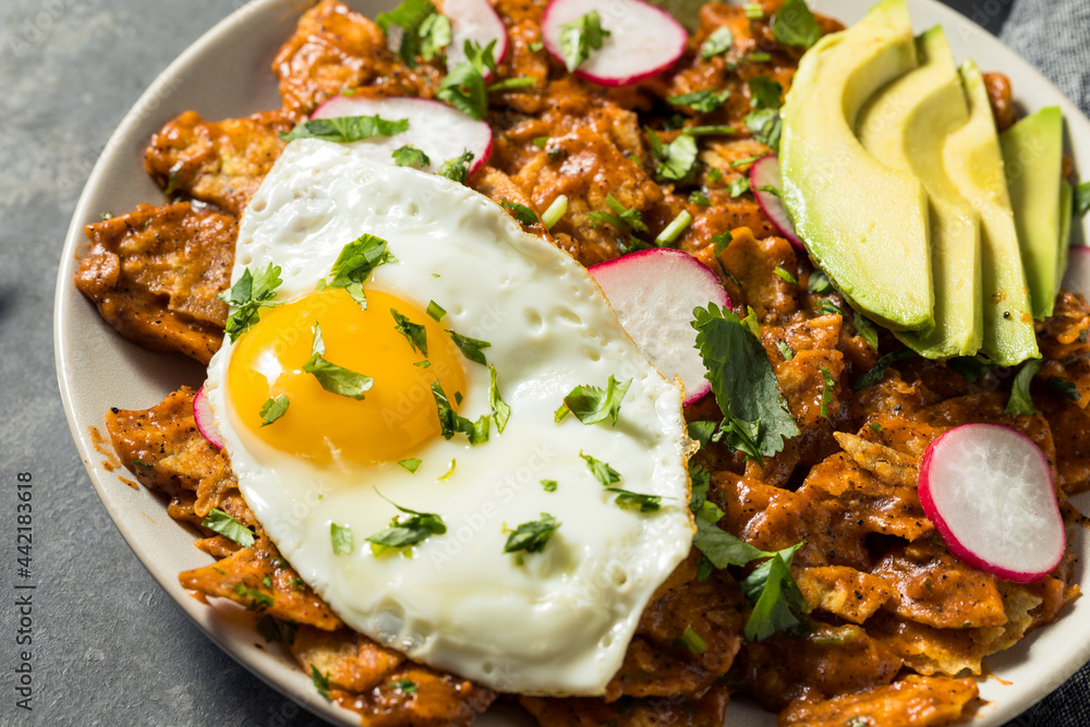 Sticker homemade mexican chilaquiles for breakfast