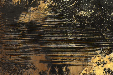 Abstract black and gold color canvas texture grunge background.