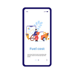 Mobile phone app with concept fuel price and economy money at petrol