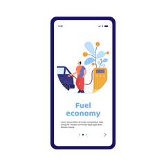 Mobile app on phone screen for fuel price and economy money at petrol.