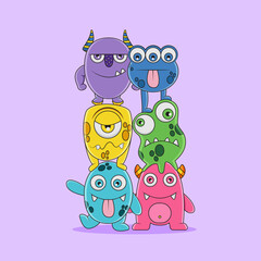 Cute little monster cartoon vector character. Funny monster community cartoon vector illustration © Cup~Cup~Pop