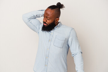 African american man with beard isolated on pink background tired and very sleepy keeping hand on head.
