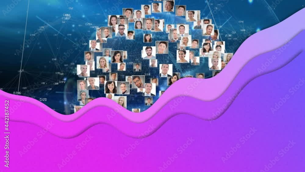 Aufkleber animation of globe and icons with photos and network of connections