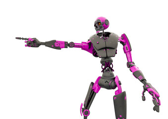 skeleton robot is pointing the way in white background