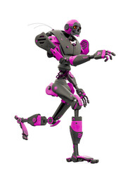 skeleton robot is running in white background