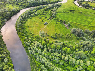 Seim river Ukraine. View from the drone.