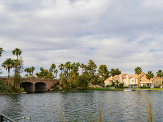 Obraz premium Sunset view of some residence building at Desert Shores area