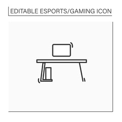 Gaming desk line icon. Comfortable table for playing games. Furniture. Cybersport concept. Isolated vector illustration.Editable stroke