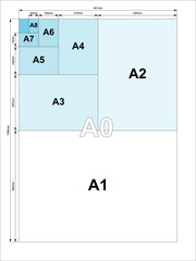A sizes paper chart in mm template. Clipart image