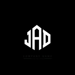 JAD letter logo design with polygon shape. JAD polygon logo monogram. JAD cube logo design. JAD hexagon vector logo template white and black colors. JAD monogram, JAD business and real estate logo. 