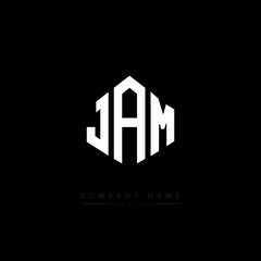 JAM letter logo design with polygon shape. JAM polygon logo monogram. JAM cube logo design. JAM hexagon vector logo template white and black colors. JAM monogram, JAM business and real estate logo. 