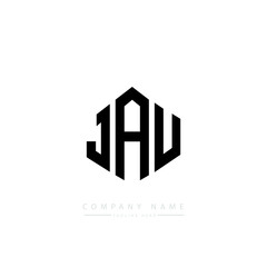 JAU letter logo design with polygon shape. JAU polygon logo monogram. JAU cube logo design. JAU hexagon vector logo template white and black colors. JAU monogram, JAU business and real estate logo. 