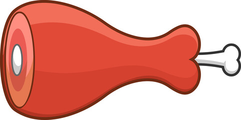 Cartoon Meat On Bone. Vector Hand Drawn Illustration Isolated On Transparent Background
