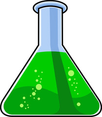 Cartoon Chemistry Flask. Vector Hand Drawn Illustration Isolated On Transparent Background