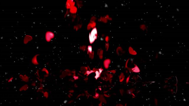 Animation of red hearts falling on black background