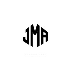 JMA letter logo design with polygon shape. JMA polygon logo monogram. JMA cube logo design. JMA hexagon vector logo template white and black colors. JMA monogram, JMA business and real estate logo. 