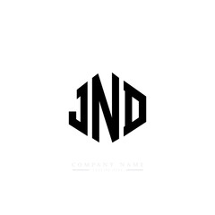 Obraz premium JND letter logo design with polygon shape. JND polygon logo monogram. JND cube logo design. JND hexagon vector logo template white and black colors. JND monogram, JND business and real estate logo. 