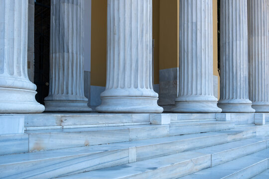 Zappeion Megaron marble columns and stairs, monument Athens, Greece.