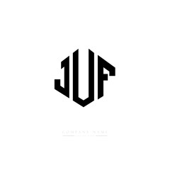 JUF letter logo design with polygon shape. JUF polygon logo monogram. JUF cube logo design. JUF hexagon vector logo template white and black colors. JUF monogram, JUF business and real estate logo. 
