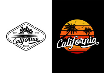 Sunset of california beach logo design inspiration template - obrazy, fototapety, plakaty