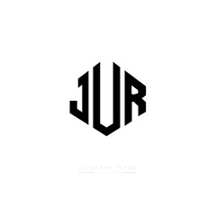 JUR letter logo design with polygon shape. JUR polygon logo monogram. JUR cube logo design. JUR hexagon vector logo template white and black colors. JUR monogram, JUR business and real estate logo. 