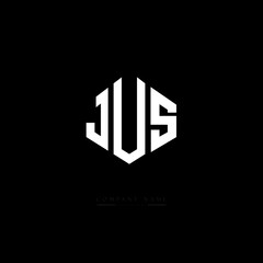 JUS letter logo design with polygon shape. JUS polygon logo monogram. JUS cube logo design. JUS hexagon vector logo template white and black colors. JUS monogram, JUS business and real estate logo. 