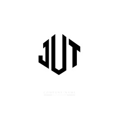 JUT letter logo design with polygon shape. JUT polygon logo monogram. JUT cube logo design. JUT hexagon vector logo template white and black colors. JUT monogram, JUT business and real estate logo. 