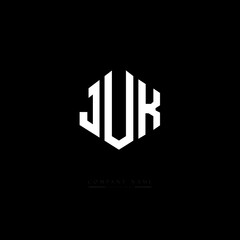JUK letter logo design with polygon shape. JUK polygon logo monogram. JUK cube logo design. JUK hexagon vector logo template white and black colors. JUK monogram, JUK business and real estate logo. 