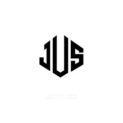 JUS letter logo design with polygon shape. JUS polygon logo monogram. JUS cube logo design. JUS hexagon vector logo template white and black colors. JUS monogram, JUS business and real estate logo. 