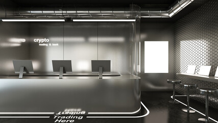 Cryptocurrency bank and trading modern design - 3D render