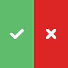 Obraz premium Check and wrong marks, Tick and cross marks, Accepted/Rejected, Approved/Disapproved, Yes/No, Right/Wrong, Green/Red, Correct/False, Ok/Not Ok - vector mark symbols in green and red. Isolated icon.