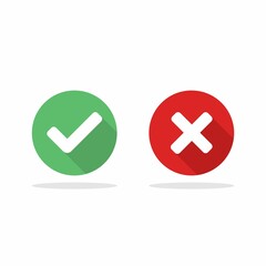 Obraz premium Check and wrong marks, Tick and cross marks, Accepted/Rejected, Approved/Disapproved, Yes/No, Right/Wrong, Green/Red, Correct/False, Ok/Not Ok - vector mark symbols in green and red. Isolated icon.