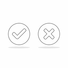 Check and wrong marks, Tick and cross marks, Accepted/Rejected, Approved/Disapproved, Yes/No, Right/Wrong, Green/Red, Correct/False, Ok/Not Ok - vector mark symbols. Black outline design. Isolated ico