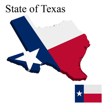 Flag of State of Texas of USA on map on white background