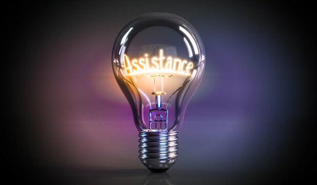 Assistance concept - shining light bulb - 3D illustration