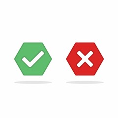 Obraz premium Check and wrong marks, Tick and cross marks, Accepted/Rejected, Approved/Disapproved, Yes/No, Right/Wrong, Green/Red, Correct/False, Ok/Not Ok - vector mark symbols in green and red. Isolated icon.