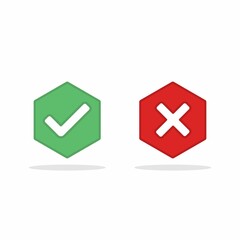 Fototapeta premium Check and wrong marks, Tick and cross marks, Accepted/Rejected, Approved/Disapproved, Yes/No, Right/Wrong, Green/Red, Correct/False, Ok/Not Ok - vector mark symbols in green and red. Isolated icon.