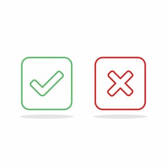 Check and wrong marks, Tick and cross marks, Accepted/Rejected, Approved/Disapproved, Yes/No, Right/Wrong, Green/Red, Correct/False, Ok/Not Ok - vector mark symbols in green and red. Isolated icon.
