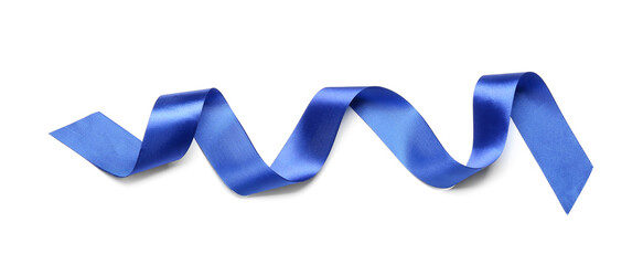 Blue ribbon on white background
