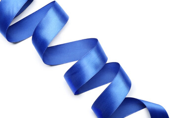 Blue ribbon on white background
