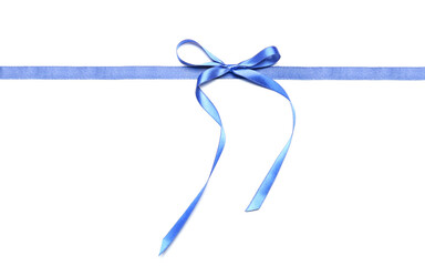 Blue ribbon with bow on color background
